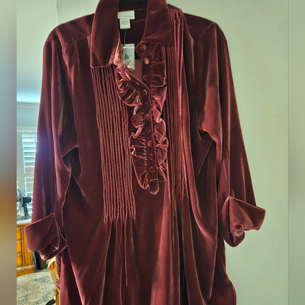Soft Surroundings Burgundy Velvet Tunic L